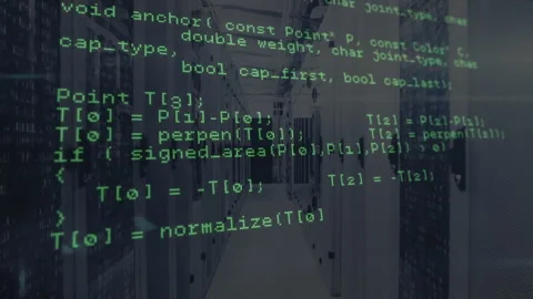 Upon opening code scrolling over server corridor revealing API calls and testing Stock Footage 313493094