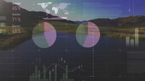 Upon opening, data overlay fading table, animating gauges, growing charts Stock Footage 326631815