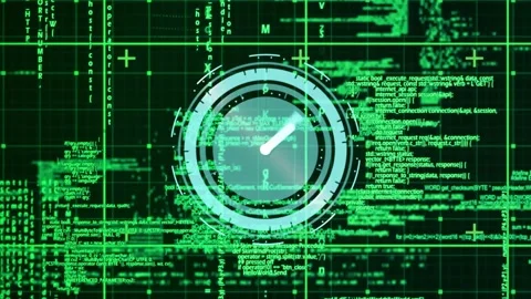 Upon overlay appearing, hand rotating clockwise, aligning code streams Stock Footage 328088005
