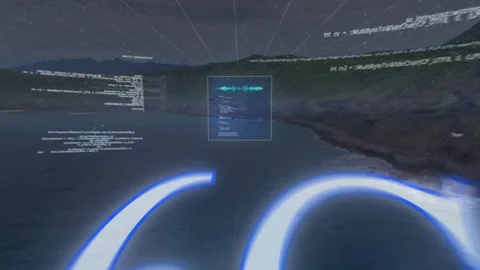 Upon panels fading, interface showing code, glowing 6G morphing into rotating Stock Footage 317486747