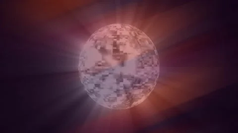 Upon pixelation emerging, digital sphere floating, rotating blocks pulsing Stock Footage 312240646