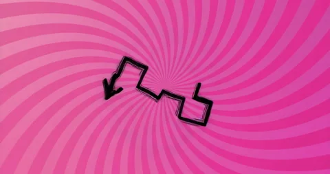Upon playback, black arrow-line shape pivoting against pink spiral visualizing Stock Footage 315518989