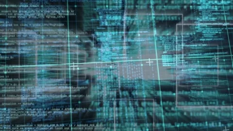 Upon playback digital code visualization zooming through panels toward core Stock Footage 318115280