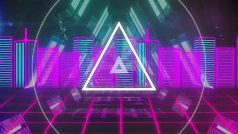 Upon ring appearing, triangle shattering then recombining into solid triangle in Video stock 312361149