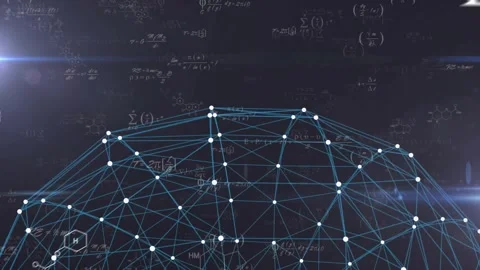 Upon scene opening wireframe dome emerging with pulsing nodes, fading formulas Stock Footage 318194455