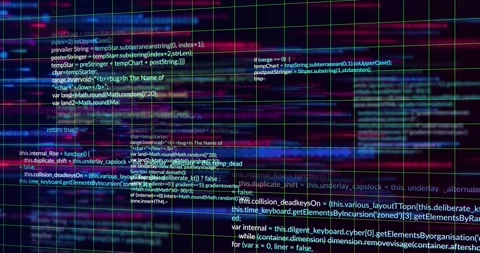 Upon scene start green grid streaming red-blue light streaks and code blocks Stock Footage 330295244
