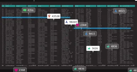 Upon screen fading into view, data table scrolling, highlight bar sliding and Stock Footage 319573331
