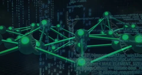 Upon sequence start, nodes and rods showing DNA helices, camera orbiting, code Stock Footage 317858476