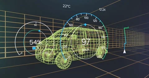 Upon sim start wireframe car accelerating to 100 kmh then decelerating in grid Stock Footage 317184021