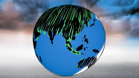 Upon sketch circle appearing, hatching lands, coloring oceans, rotating sphere Video stock 314408896