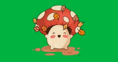 Upon smiling, mushroom hopping over muddy puddle, shaking red cap, shedding Stock Footage 317456523