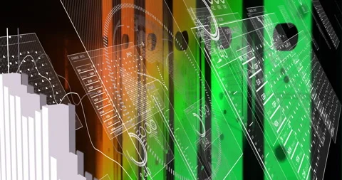 Upon start abstract data sliding interface panels in, rising 3D bar chart Stock Footage 311085225