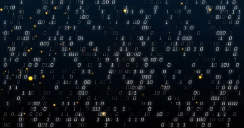 Upon start animated binary digits drifting with pulsing yellow particles to Stock Footage 317227295