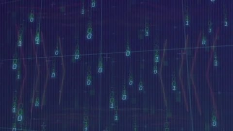 Upon start binary digits forming below grid edge and streaming in color trails Stock Footage 312842858