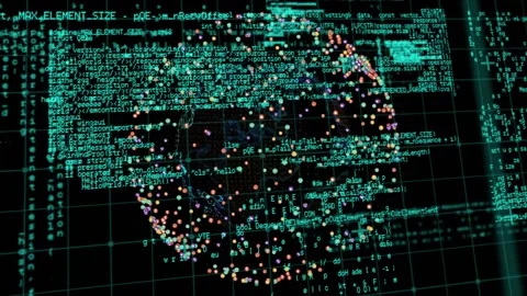 Upon start wireframe globe emerging teal grid code lines scrolling receding Stock Footage 317592979