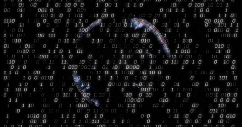 Upon startup globe spinning while floating binary digits intensifying then Stock Footage 310140457