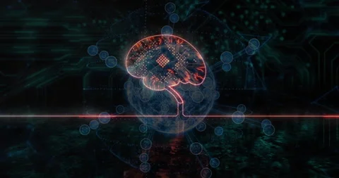 Upon startup neon brain pulsing emitting data nodes and linking lines Stock Footage 311901086