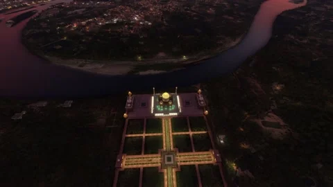 Upper Aerial Sunset View of the Taj Mahal in Agra; Uttar Pradesh. India Stock Footage 238596764