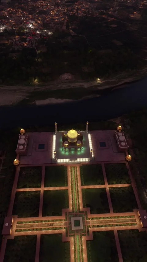 Upper Aerial Sunset View of the Taj Mahal in Agra; Uttar Pradesh. India Stock-Footage 284490546