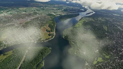 Upper Aerial View of the clouds over the City of Ottawa; Ontario. Canada Stock-Footage 237768680