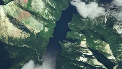 Upper Aerial View of Upper Waterton Lake; National Historic Site; Alberta Stock Footage 238552314