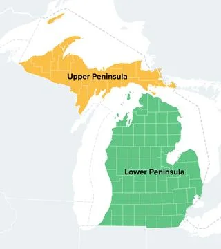 Upper and Lower Peninsula of Michigan, political map Stock Illustration