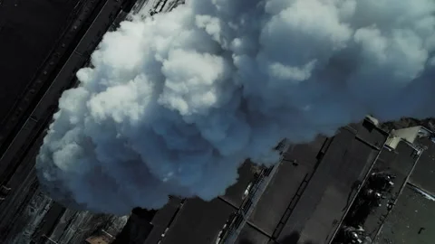 The upper angle of aerial photography. A cloud of steam against the backdrop of Stock Footage 172063761