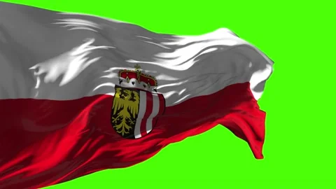 Upper Austria state flag with coat of arms on green chroma key Video stock 327617476