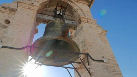 Upper bell in the Miguelete tower, the bell tower of the Cathedral of Valencia. Stock Footage 102817356