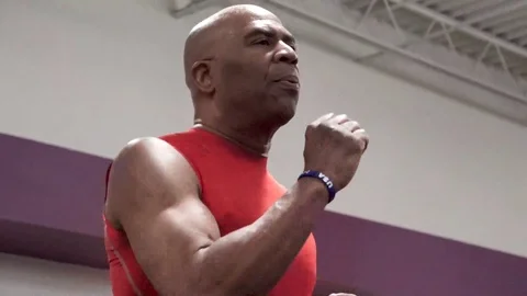 Upper body closeup of treadmill sprinter Stock Footage 125157814