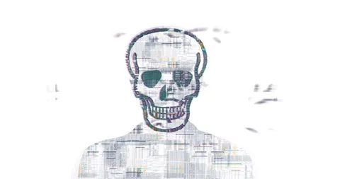 Upper body view of virus infected person consisting of glitch computer code Stock Footage 131860702