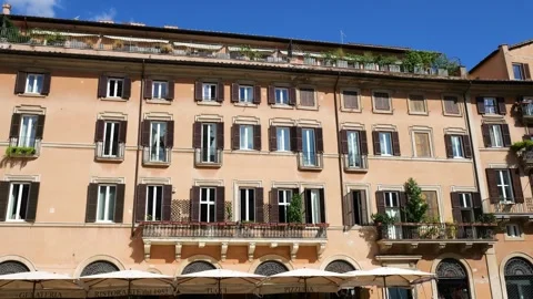 Upper buildings piazza navona shown panoramic format rome's urban charm around Stock Footage 320843491