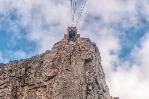 Upper cable station on Table Mountain seen from cable car Stock Photos
