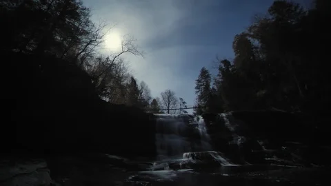 Upper Cane Creek Falls at Night in Fall Creek Falls Tennessee under a Full Moon Stock Footage 121005993