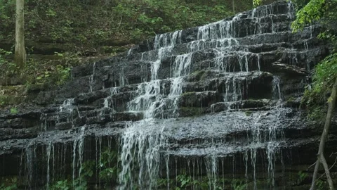 Upper Cascade of Stillhouse Hollow Falls in Tennessee Forest Stock Footage 336561544
