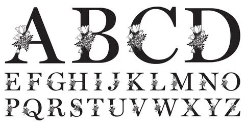 Upper case alphabet with floral elements Stock-Illustration