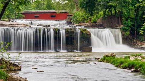 Upper Cataract Falls, Bridge, and Mill Ruins Stock Photos
