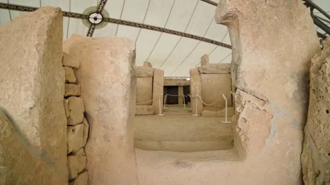 Upper Chamber At The Pre Historic Temple of Mnajrda in Malta Stock Footage 246420386