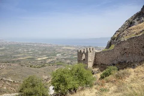 Upper Corinth, the acropolis of ancient Corinth Peloponnese, Greece Stock Photos