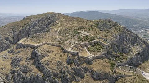 Upper Corinth, the acropolis of ancient Corinth Peloponnese, Greece Stock Photos