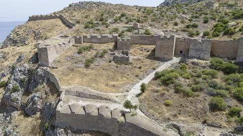 Upper Corinth, the acropolis of ancient Corinth Peloponnese, Greece Stock Photos