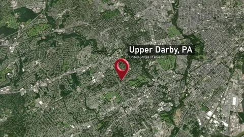 Upper Darby City Map Zoom (PA, USA) from Space to Earth Stock-Footage 296705121