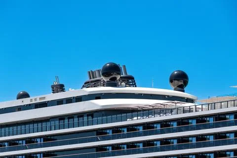 Upper deck of cruise ship with domes and balconies Stock Photos