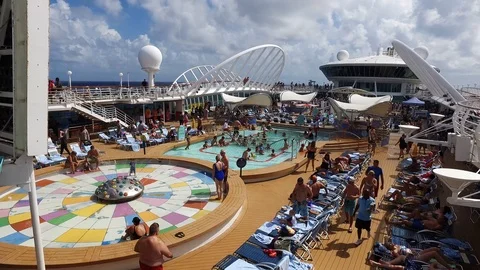 Upper Deck with a Cruise Ship Pool Stock Footage 105167669