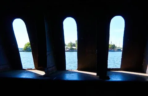 Upper deck on the submarine. Stock Photos