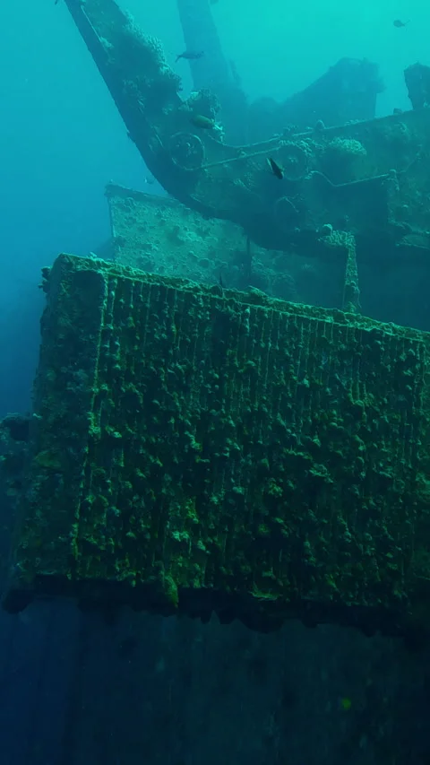 Upper deck superstructures of Salem Express ferry, Wreckship in Red Sea Stock Footage 324567937