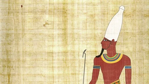 Upper Egypt Pharaoh in a Papyrus Background Stock Footage