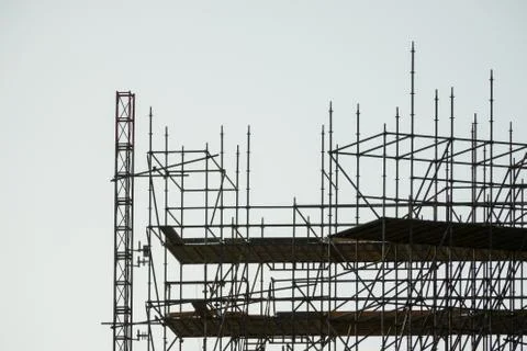 Upper end Construction site and scaffolding silhouette Stock Photos