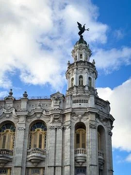 The upper facade and tower of the Gran Teatro de La Habana Alicia Alonso, Cuba. Stock Photos