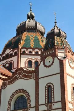 Upper facade and two domes, cupolas, the central dome and one side dome of .. Stock Photos